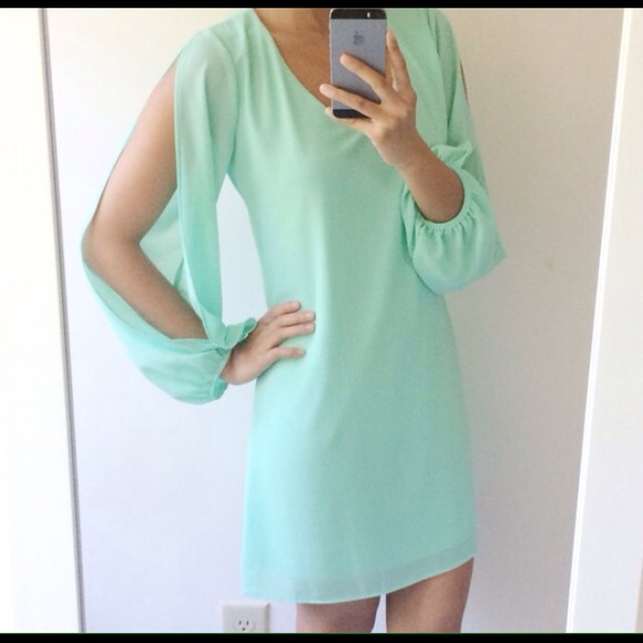 Mint dress with cutout sleeves