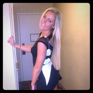 Strappy black & white body con dress