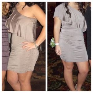 Champagne/grey one shoulder dress