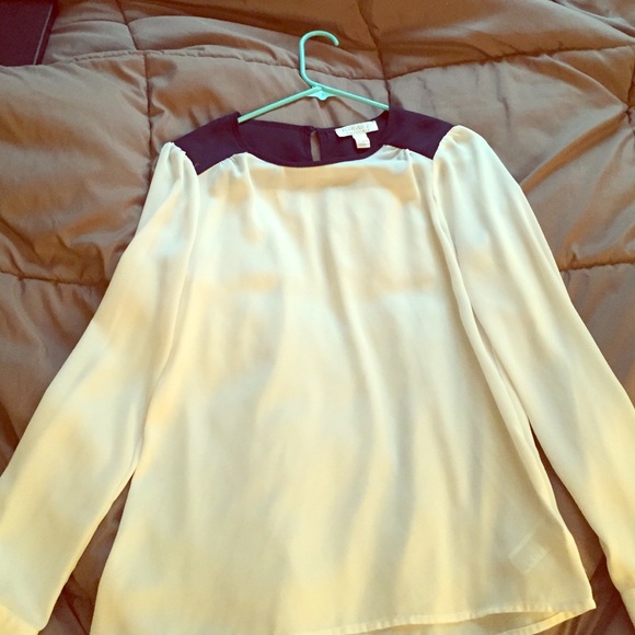White & navy blue sheer top