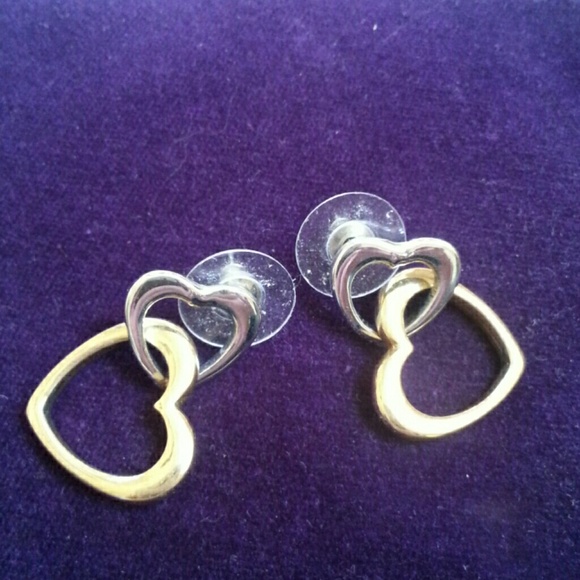 Gold and silver heart earrings - Picture 1 of 3