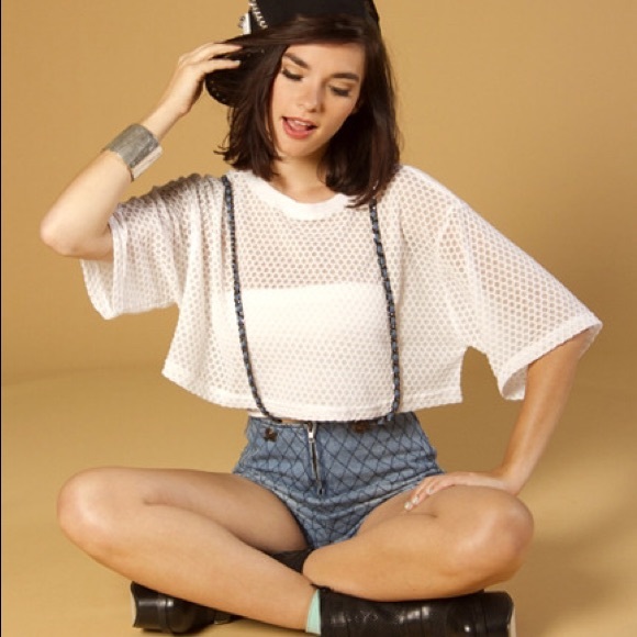 Cropped white jersey top. Football baseball
