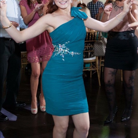 Blue teal color above the knee dress