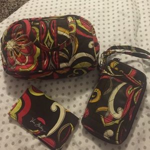 Vera Bradley Brown Set and Red Wristlet
