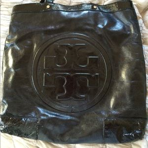 Tory Burch black patent leather large shopper