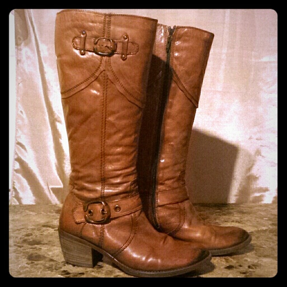 Cognac boots sold with black boots