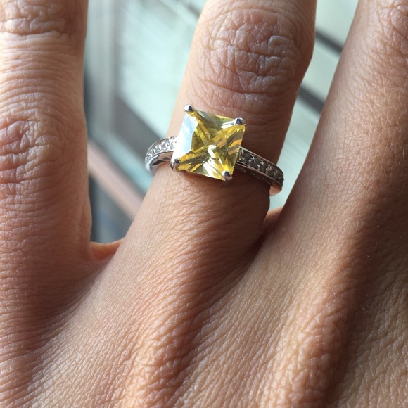 canary princess cut solitaire ring.