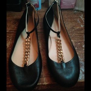 Black leather flats with Gold Detail