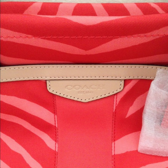 Authentic Coach Hot Coral Zebra Print Handbag - Picture 2 of 4