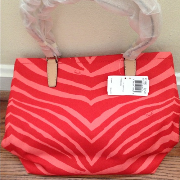 Authentic Coach Hot Coral Zebra Print Handbag - Picture 3 of 4