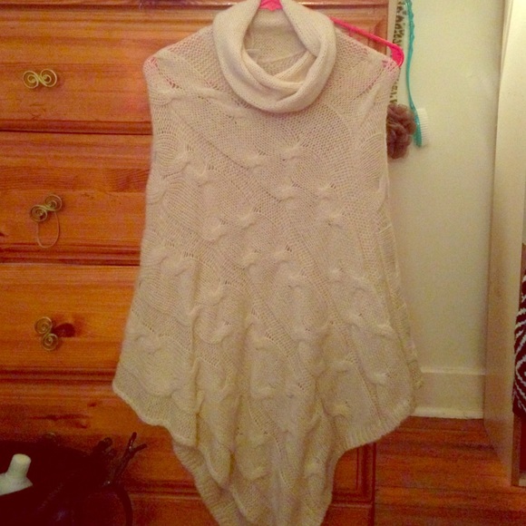 Off white poncho with cowl neck