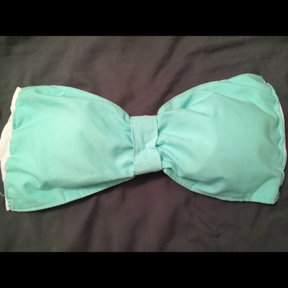 Bandeau bathing suit top teal bow