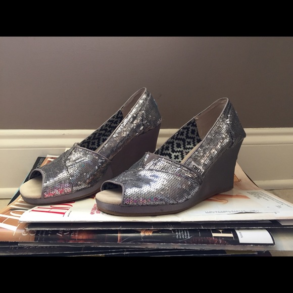 TOMS pewter sequined heels