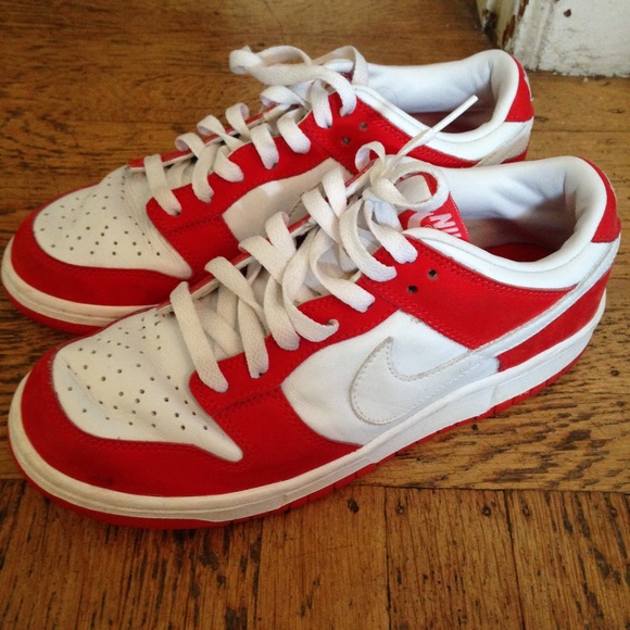 Nike red & white low top dunks