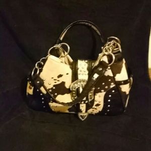 Cow print crystal studded purse