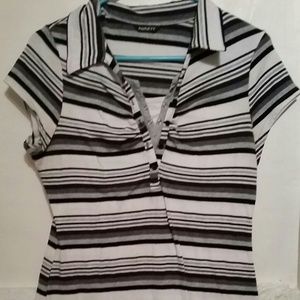 Black gray and white striped collar shirt