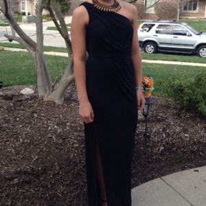 Black Evening/Prom One Shoulder, Slit Dress