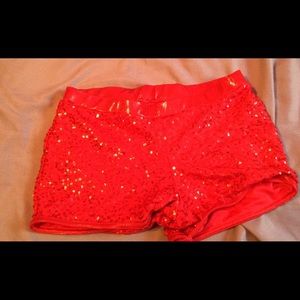 Red sequin booty shorts