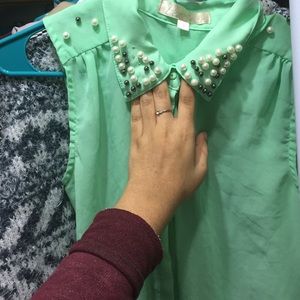Mint chiffon top with pearl embellishment