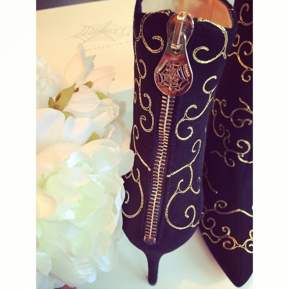 Charlotte Olympia Betsy Embroidered Ankle Boots in Black  AUTHENTIC CHARLOTTE OLYMPIA BETSY ANKLE BOOTS