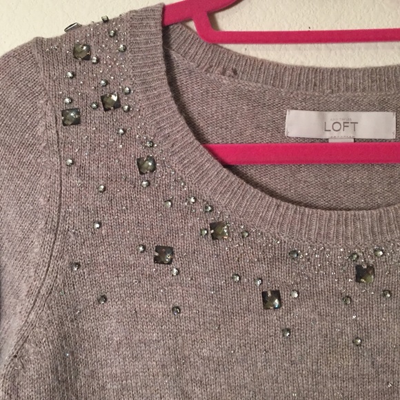LOFT Sweaters - Loft Oatmeal Rhinestone Embellished Sweater Size S LOFT Sweaters - Loft Oatmeal Rhinestone Embellished Sweater Size S