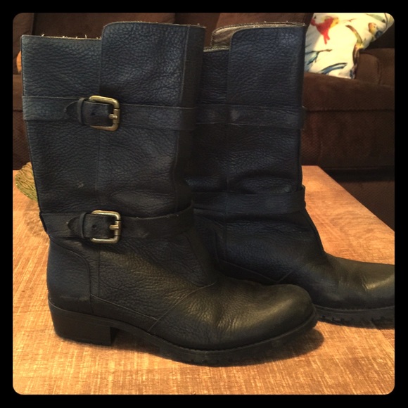 Mid-calf black Leather boots, grunge Fun