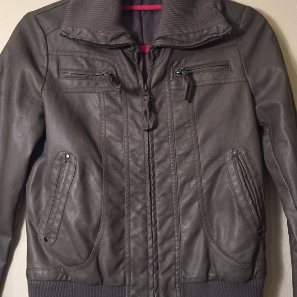 Sparkle & Fade Jackets & Coats - Gray Bomber Style Faux Leather Jacket, size XS Sparkle & Fade Jackets & Coats - Gray Bomber Style Faux Leather Jacket, size XS