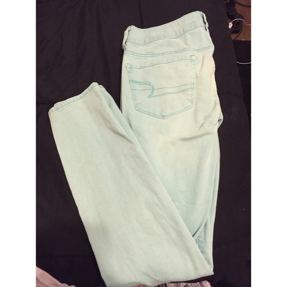 Mint green skinny jeans