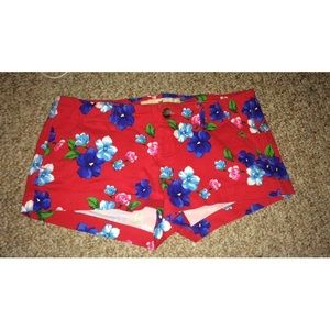 red and blue floral shorts