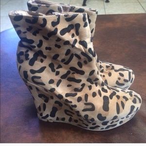Leopard wedge booties