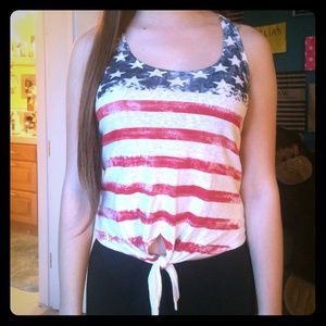 American flag tank top with front tie