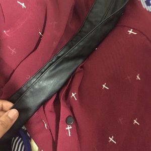 Leather collar chiffon shirt