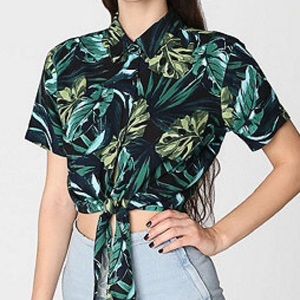 american apparel jungle leaves tie up blouse