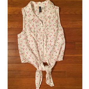 Cherry button up tie top