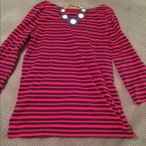 Nautical Bliss red&navy boat neck striped SM NWOT