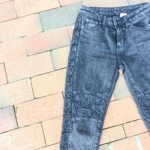 NWT Carmar Crochet Insert Moto Skinny Jeans Black