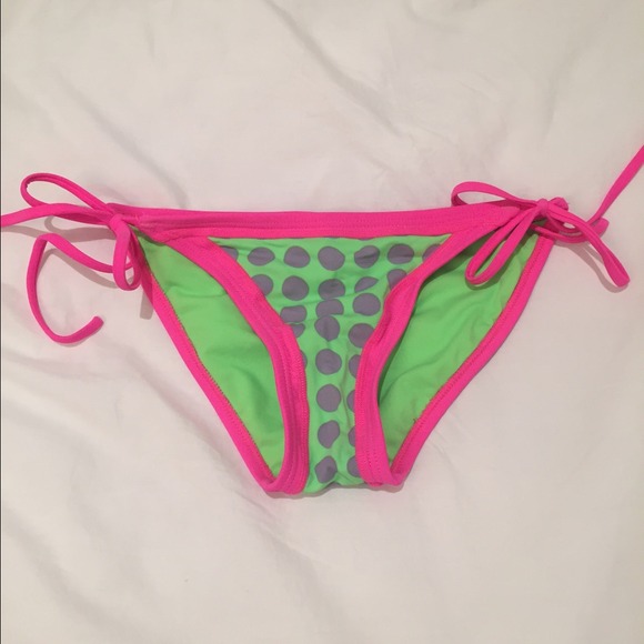 neon pink, neon green, and gray bikini bottom