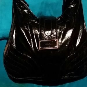 Calvin Klein black patten leather large hobo