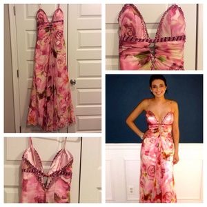 Floral Pink Prom Dress