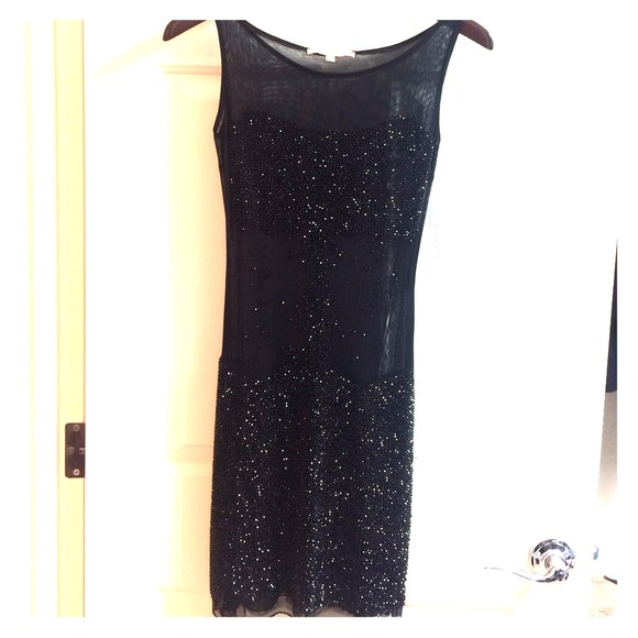 HOT! Designer See-thru beaded black dress Size S