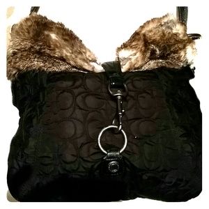 GORGEOUS! rabbit fur trim Coach Hobo