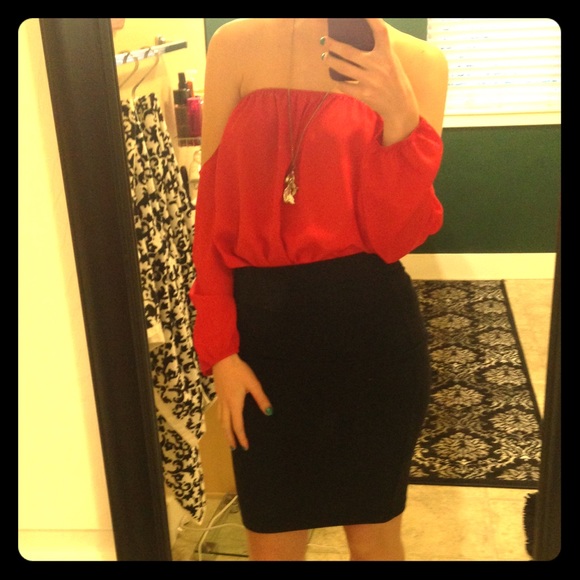 Red off-the-shoulder flowy top