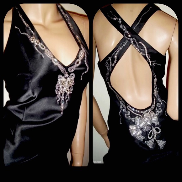 Delectable black satin crystal Karen Millen dress - Picture 2 of 4