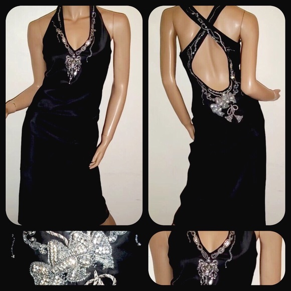 Delectable black satin crystal Karen Millen dress - Picture 3 of 4