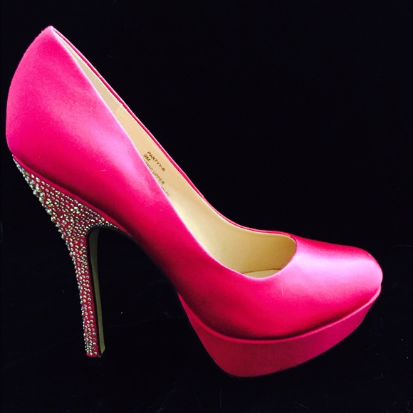 Steve Madden Fuchsia Satin Crystal Heel Platforms