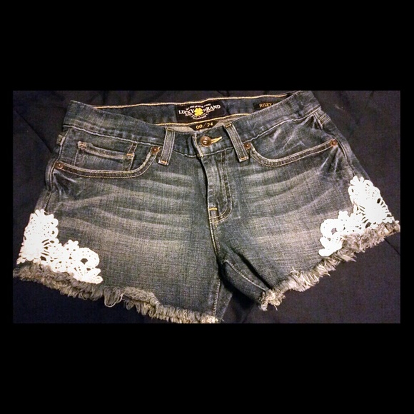 Lucky Brand Floral Denim White Lace Shorts