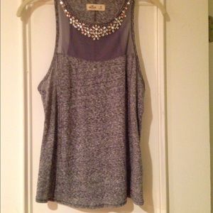 Hollister Gray Embellished Tank with Sheer Panel