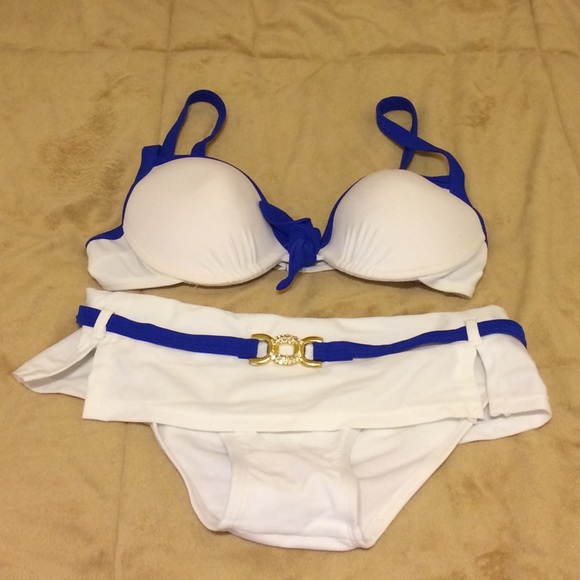 White and blue swim suit