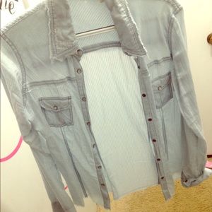 Denim cardigan.