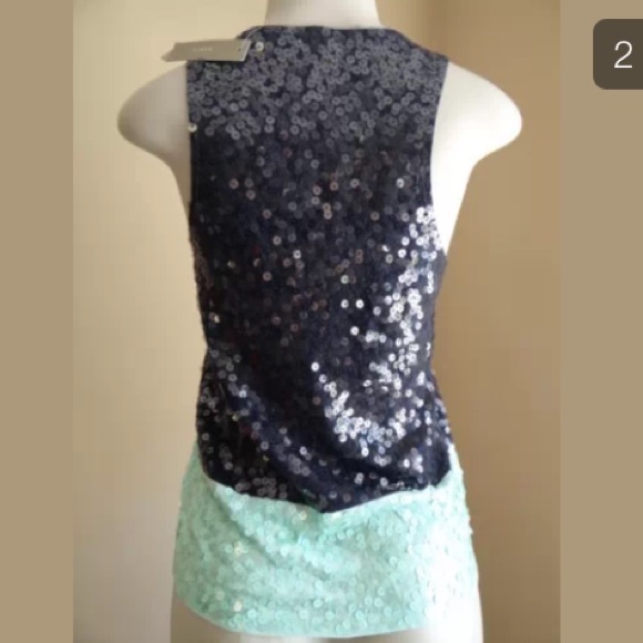 SOLD NWT {J.Crew} Mint and Navy Sequin Tank - Picture 2 of 4